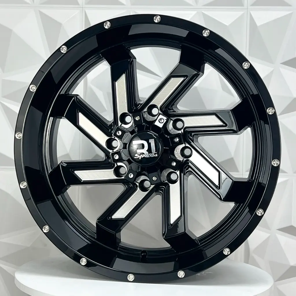 RIN 22X10 8-180 R1 SPORT 2210 GLOSS BLACK MILLED FACE+MILLED RIVETS ET-10 CB124