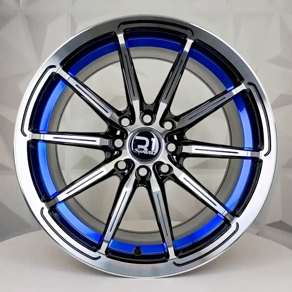 RIN 15X8 4-100/114.3 R1 SPORT DX754 BLACK MACHINE FACE BLUE UNDERCUT* ET0 CB73.1 