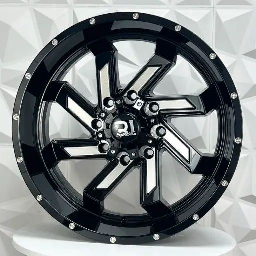 [228549] RIN 22X10 8-180 R1 SPORT 2210 GLOSS BLACK MACHIN FACE+MILLED RIVETS ET-10 CB124
