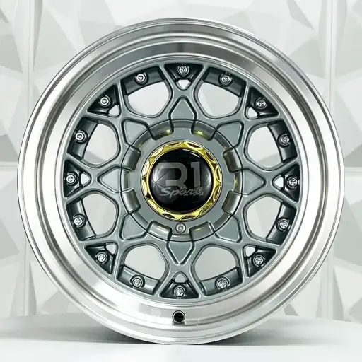 [142115] RIN 14X6.5 4-100/114.3 R1 SPORT L1880 GUNMETAL MACHINE LIP CHROME RIVETS ET0 CB7